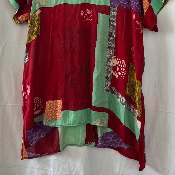 Citron Red Multicolor Patchwork Pattern Short Sleeve Tunic Sz L - Picture 4 of 11